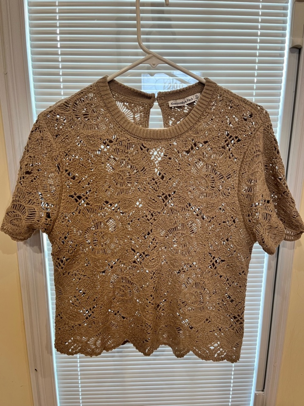 Abercrombie & Fitch Women's Crochet Short Sleeve Top - Beige/Tan
